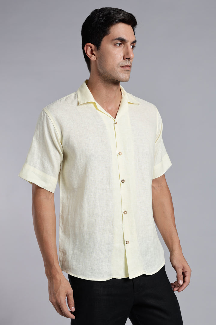Sunflower Yellow Linen Shirt for Men - 100% Pure Linen - Bright Summer Fashion - Handcrafted in India | CraftedLinen