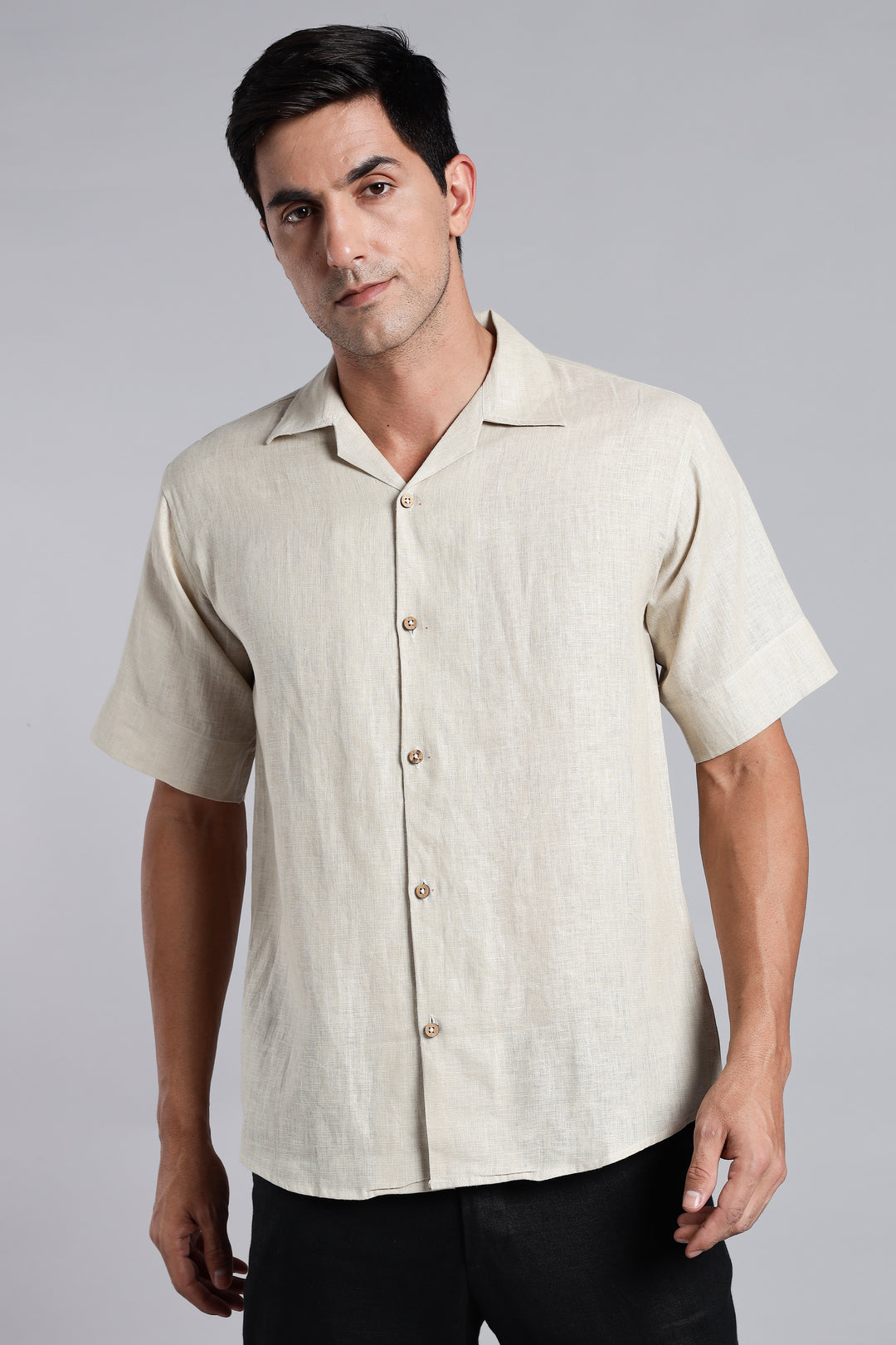 Vanilla Cream Linen Shirt for Men - Pure Linen Summer Shirt - Minimal & Breathable Style - Trending Men's Fashion | CraftedLinen