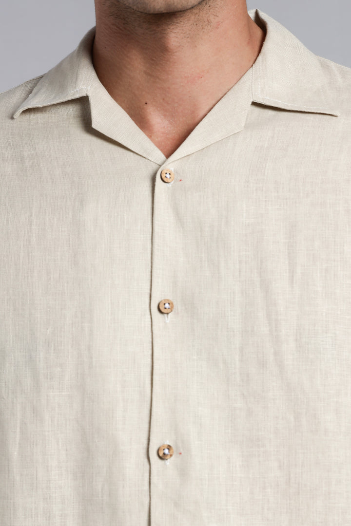 Vanilla Cream Linen Shirt for Men - Pure Linen Summer Shirt - Minimal & Breathable Style - Trending Men's Fashion | CraftedLinen