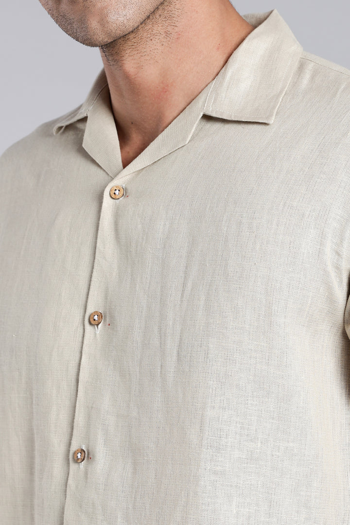 Vanilla Cream Linen Shirt for Men - Pure Linen Summer Shirt - Minimal & Breathable Style - Trending Men's Fashion | CraftedLinen