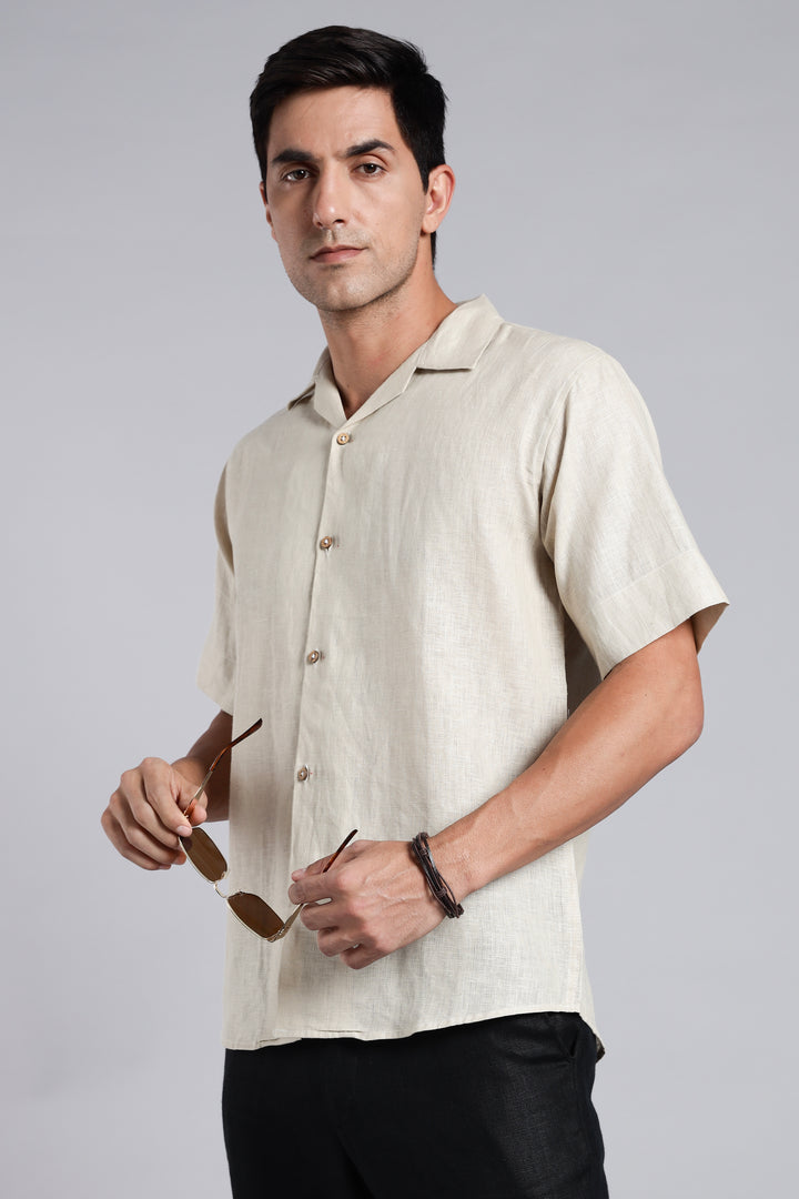 Vanilla Cream Linen Shirt for Men - Pure Linen Summer Shirt - Minimal & Breathable Style - Trending Men's Fashion | CraftedLinen