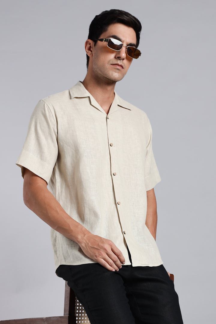 Vanilla Cream Linen Shirt for Men - Pure Linen Summer Shirt - Minimal & Breathable Style - Trending Men's Fashion | CraftedLinen