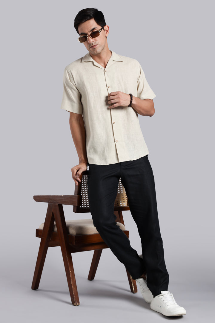 Vanilla Cream Linen Shirt for Men - Pure Linen Summer Shirt - Minimal & Breathable Style - Trending Men's Fashion | CraftedLinen