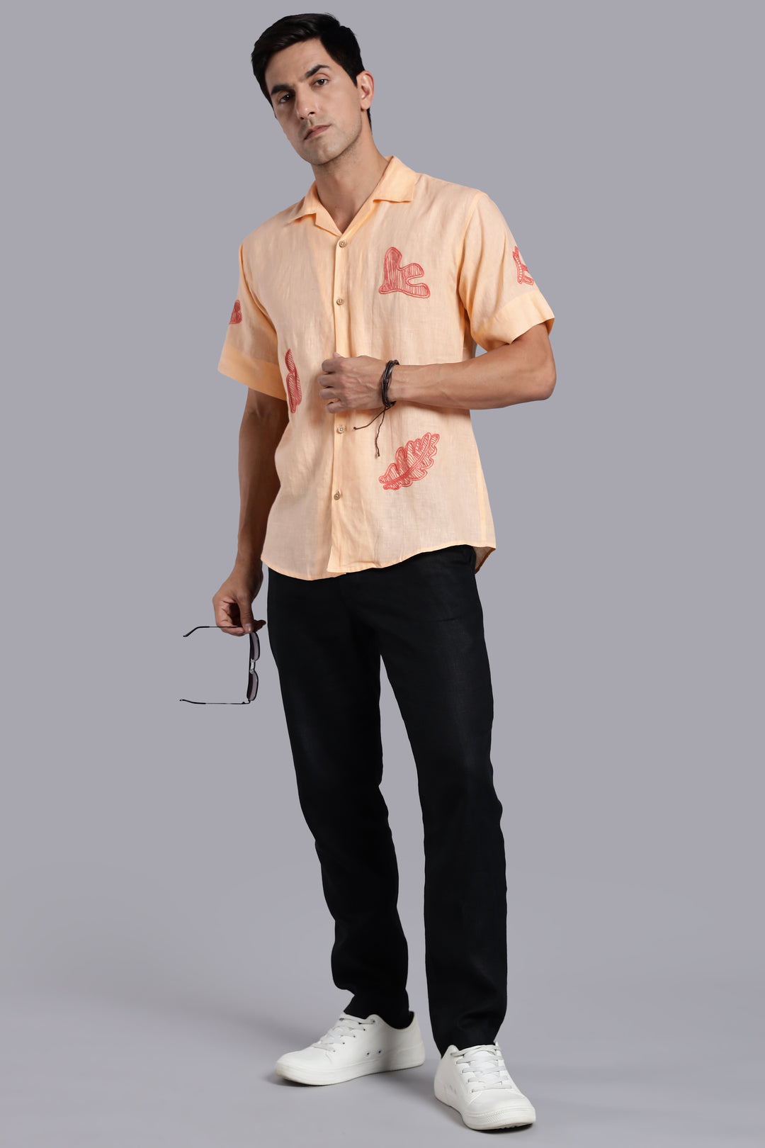 Handwork Soft Peach Linen Shirt – Terra Tints Embroidery – 100% Pure Linen – Men's Trending Fashion | CraftedLinen