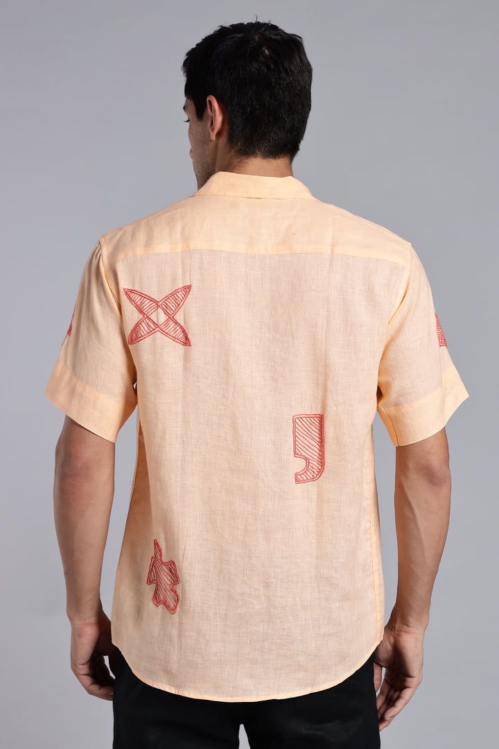 Handwork Soft Peach Linen Shirt – Terra Tints Embroidery – 100% Pure Linen – Men's Trending Fashion | CraftedLinen