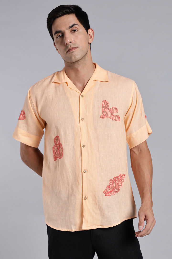 Handwork Soft Peach Linen Shirt – Terra Tints Embroidery – 100% Pure Linen – Men's Trending Fashion | CraftedLinen