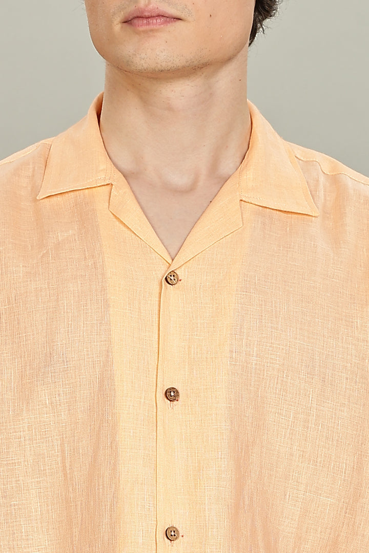 Soft Peach Plain Linen Shirt for Men – 100% Pure Linen – Casual Summer Style – Minimal & Breathable Plain Shirt | CraftedLinen