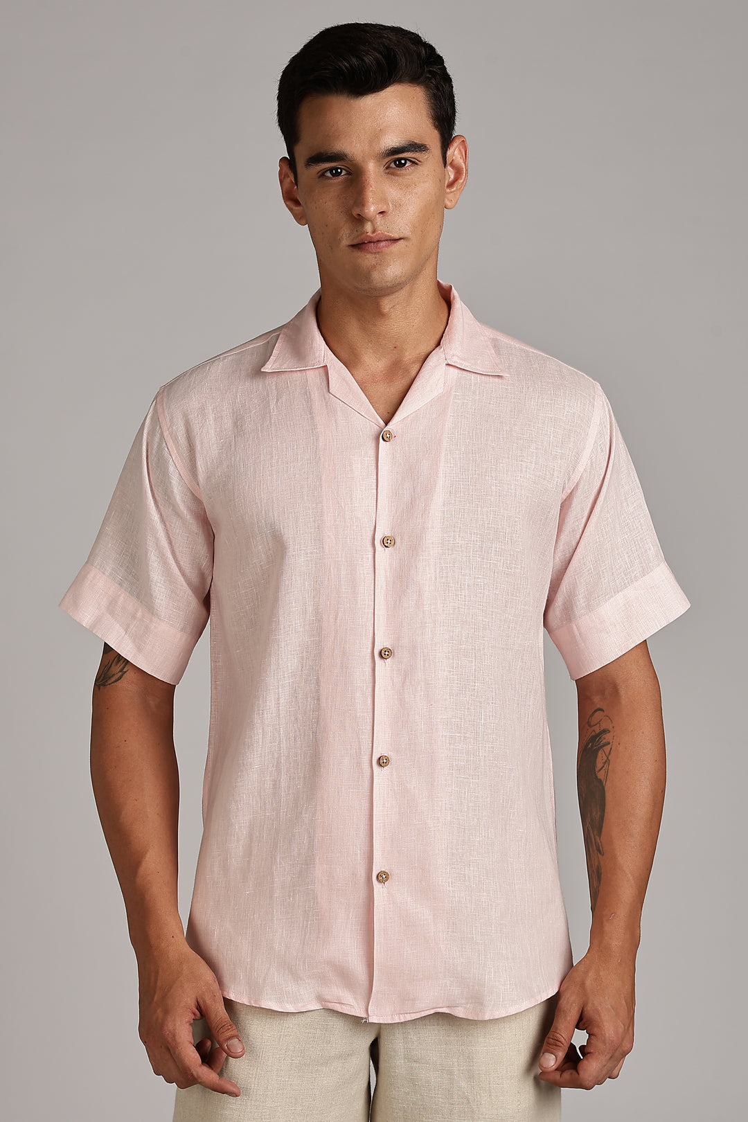 Pastel Pink Linen Shirt for Men – 100% Pure Linen - Light, Soft, Plain & Summer Ready Style | Crafted Linen