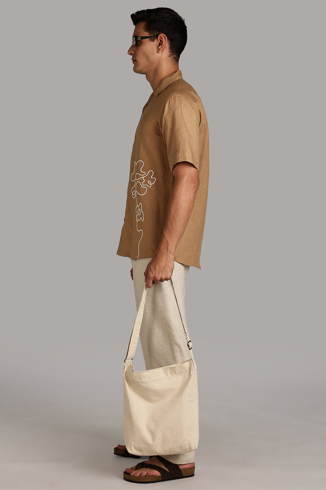 Handwork Camel Brown Linen Shirt – FlowLine Stitch Embroidery – 100% Pure Linen – Men's Trending Fashion | CraftedLinen