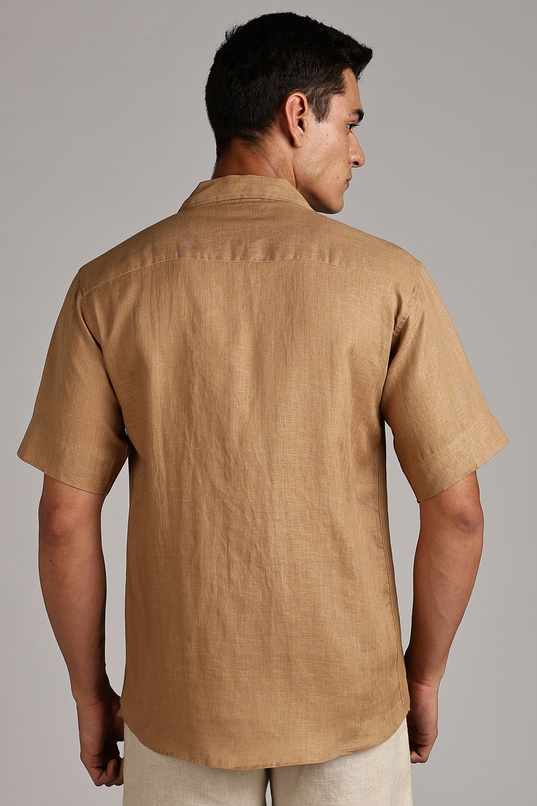 Handwork Camel Brown Linen Shirt – FlowLine Stitch Embroidery – 100% Pure Linen – Men's Trending Fashion | CraftedLinen