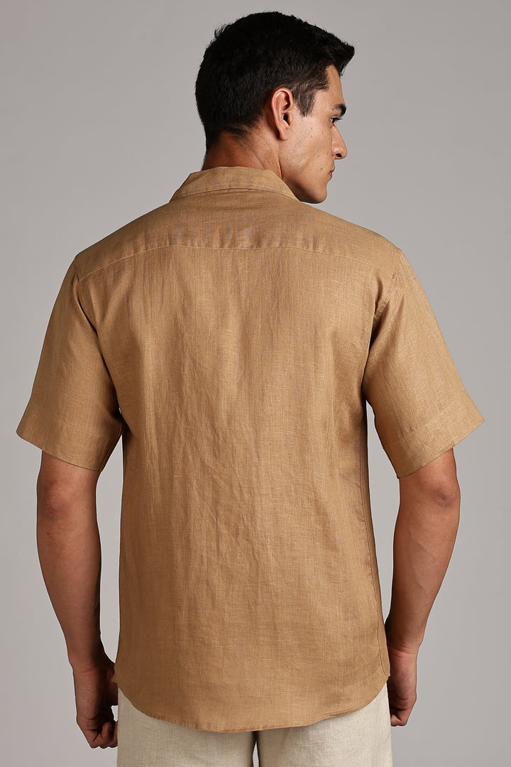 Handwork Camel Brown Linen Shirt – FlowLine Stitch Embroidery – 100% Pure Linen – Men's Trending Fashion | CraftedLinen