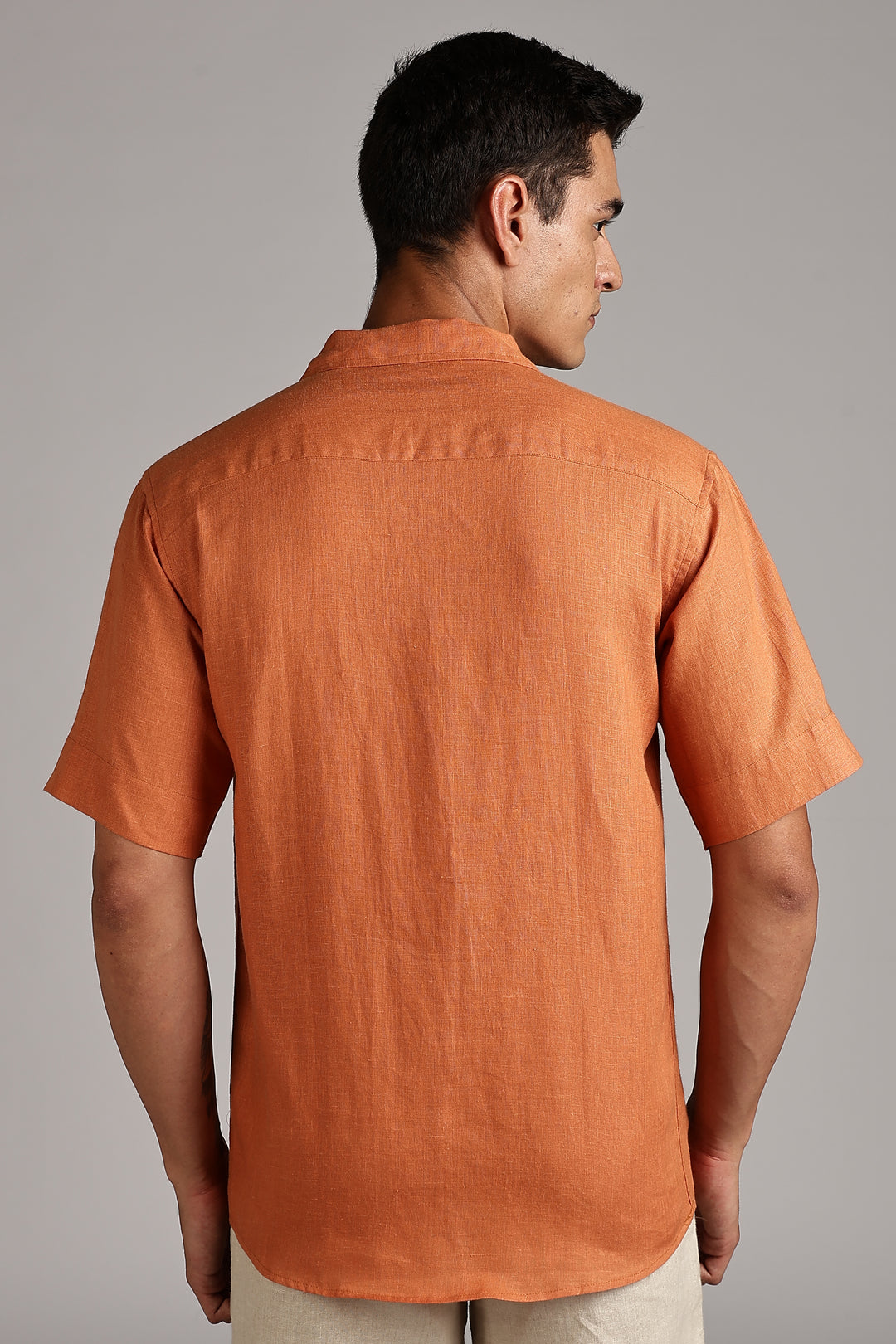 Handwork Orange Linen Shirt - Dual Face Line Embroidery - 100% Pure Linen - Men's Trending Fashion | CraftedLinen