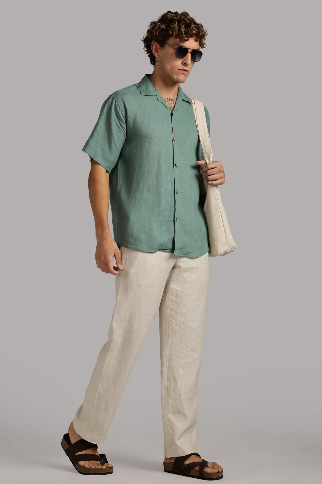 Sage Green Linen Shirt for Men - 100% Pure Linen - Casual Summer Style - Minimal & Breathable | CraftedLinen