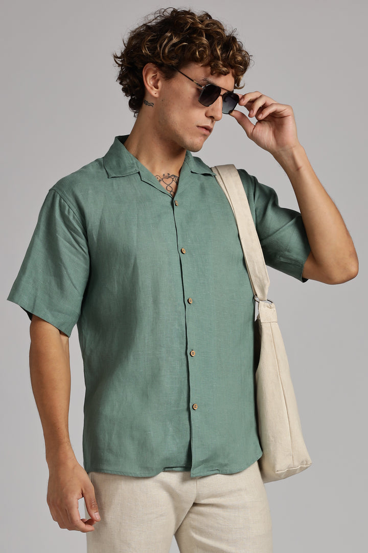 Sage Green Linen Shirt for Men - 100% Pure Linen - Casual Summer Style - Minimal & Breathable | CraftedLinen