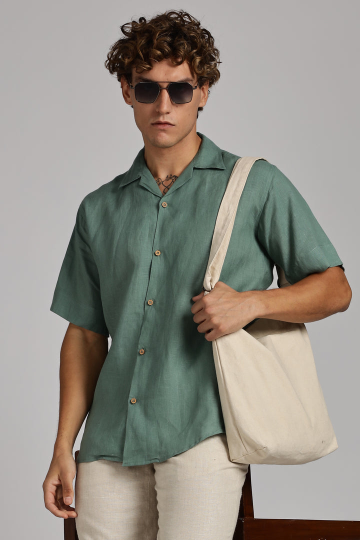 Sage Green Linen Shirt for Men - 100% Pure Linen - Casual Summer Style - Minimal & Breathable | CraftedLinen