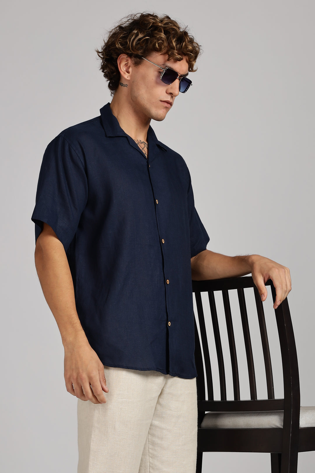 Navy Blue Linen Shirt for Men – 100% Pure Linen - Cool, Minimal & Handcrafted Summer Style | Crafed Linen