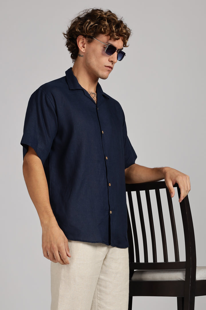 Navy Blue Linen Shirt for Men – 100% Pure Linen - Cool, Minimal & Handcrafted Summer Style | Crafed Linen