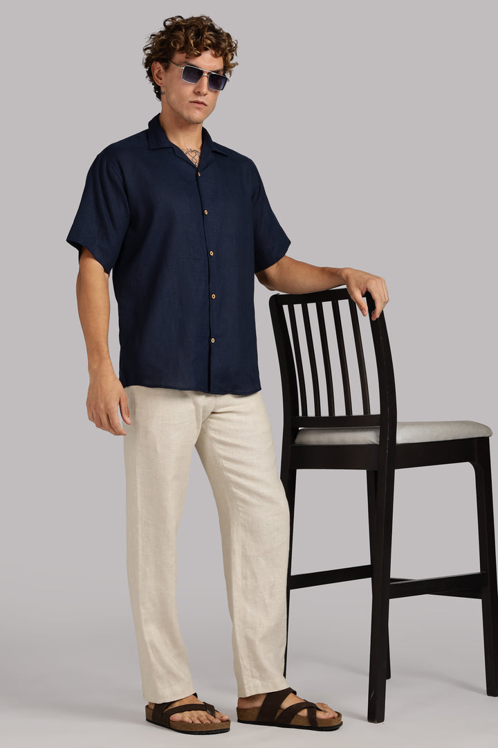 Navy Blue Linen Shirt for Men – 100% Pure Linen - Cool, Minimal & Handcrafted Summer Style | Crafed Linen