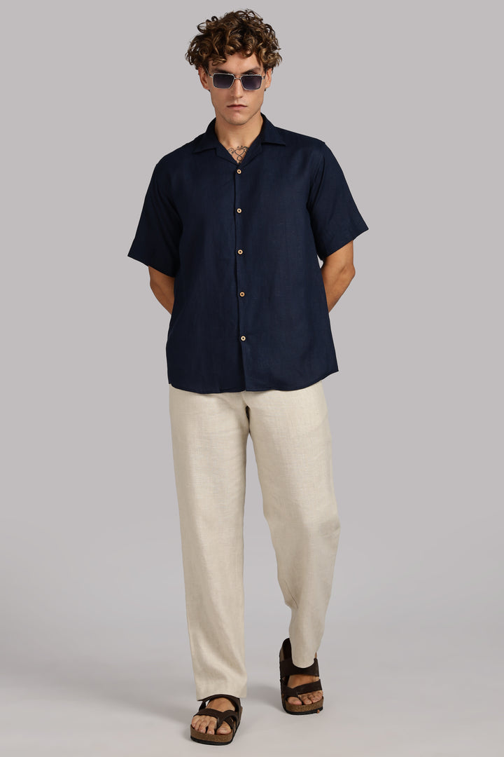Navy Blue Linen Shirt for Men – 100% Pure Linen - Cool, Minimal & Handcrafted Summer Style | Crafed Linen