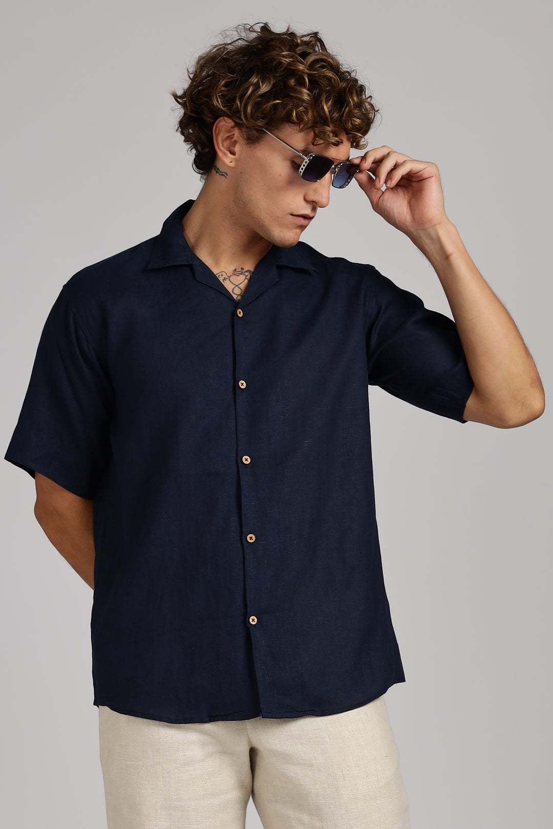 Navy Blue Linen Shirt for Men – 100% Pure Linen - Cool, Minimal & Handcrafted Summer Style | Crafed Linen
