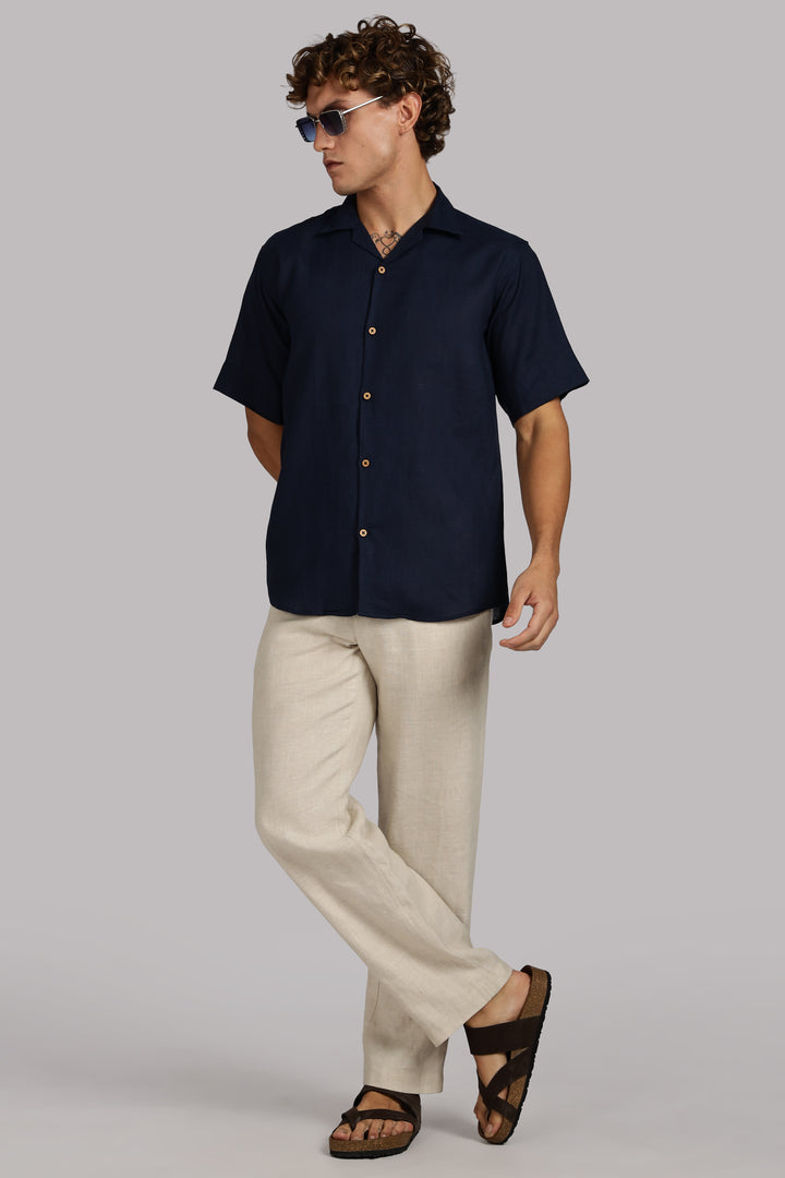 Navy Blue Linen Shirt for Men – 100% Pure Linen - Cool, Minimal & Handcrafted Summer Style | Crafed Linen
