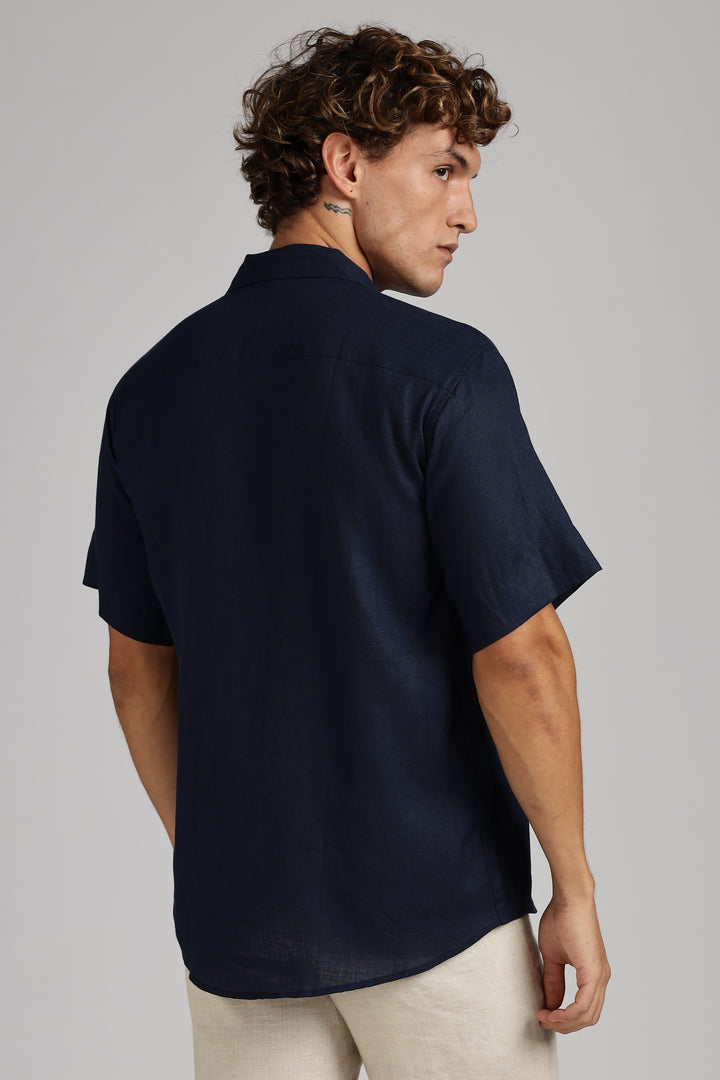 Navy Blue Linen Shirt for Men – 100% Pure Linen - Cool, Minimal & Handcrafted Summer Style | Crafed Linen