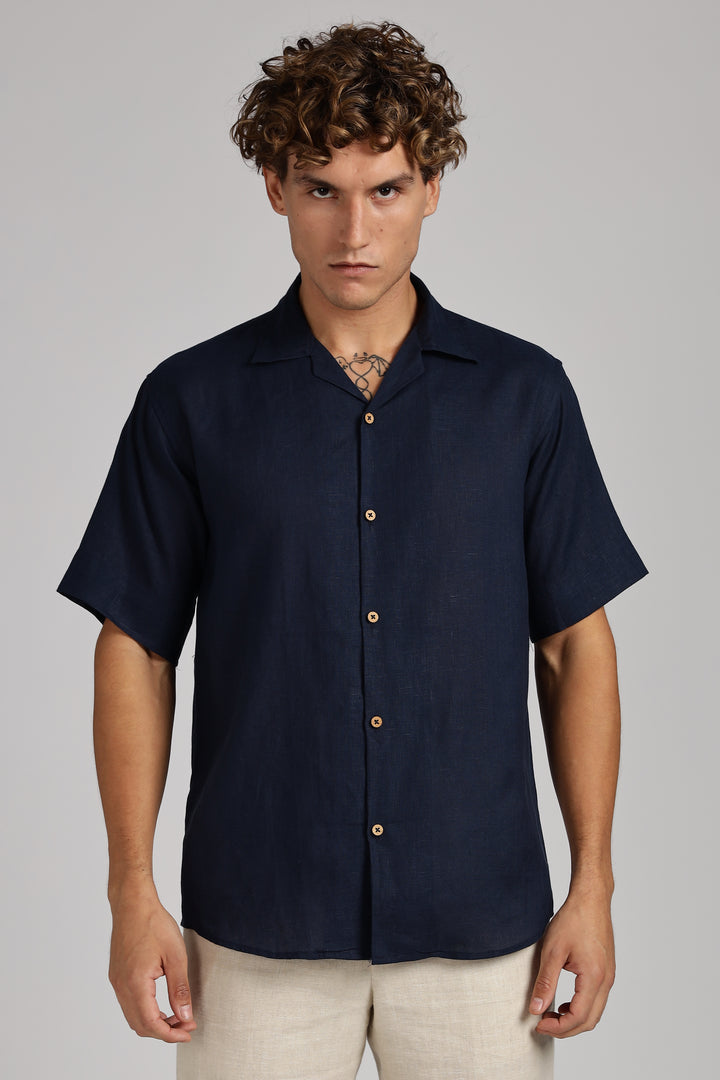 Navy Blue Linen Shirt for Men – 100% Pure Linen - Cool, Minimal & Handcrafted Summer Style | Crafed Linen