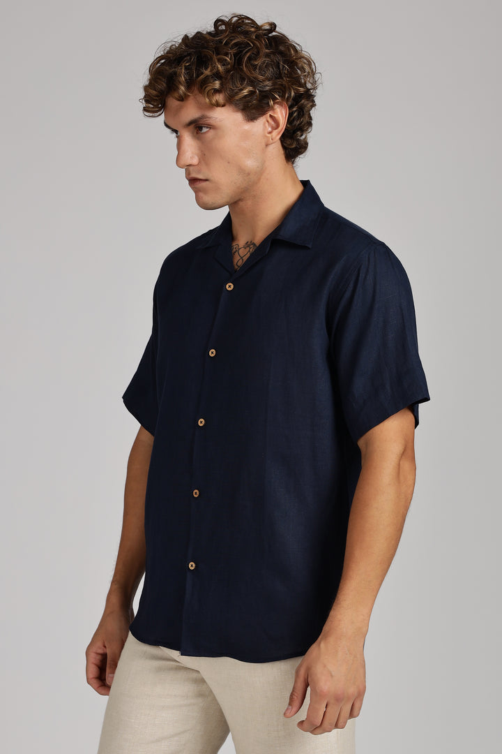 Navy Blue Linen Shirt for Men – 100% Pure Linen - Cool, Minimal & Handcrafted Summer Style | Crafed Linen