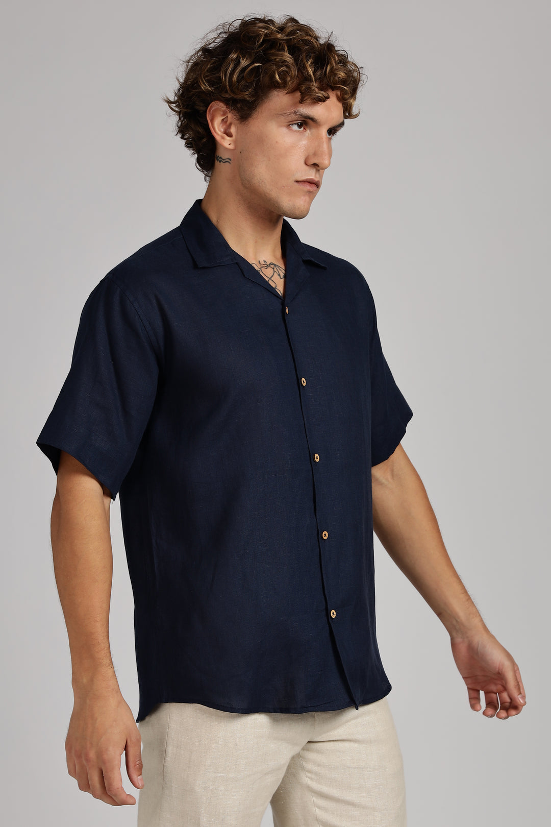 Navy Blue Linen Shirt for Men – 100% Pure Linen - Cool, Minimal & Handcrafted Summer Style | Crafed Linen