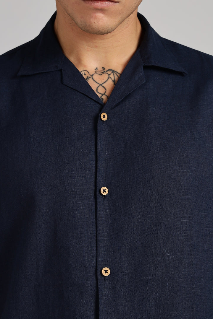 Navy Blue Linen Shirt for Men – 100% Pure Linen - Cool, Minimal & Handcrafted Summer Style | Crafed Linen
