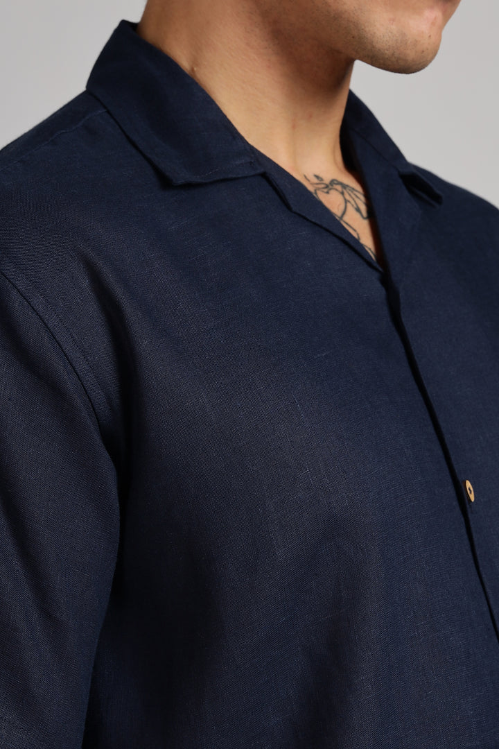 Navy Blue Linen Shirt for Men – 100% Pure Linen - Cool, Minimal & Handcrafted Summer Style | Crafed Linen