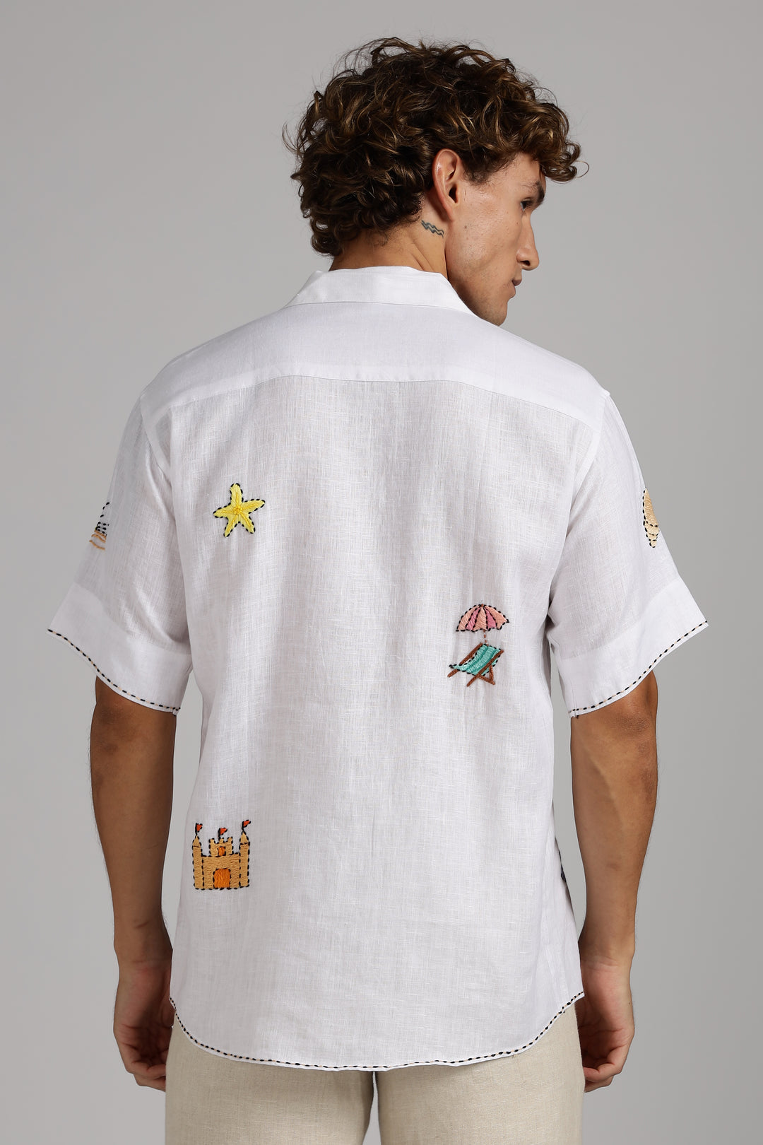 Handwork White Linen Shirt – Beach Vibe Embroidery – Made from Premium Pure Linen – Men's Trending Fashion | CraftedLinen
