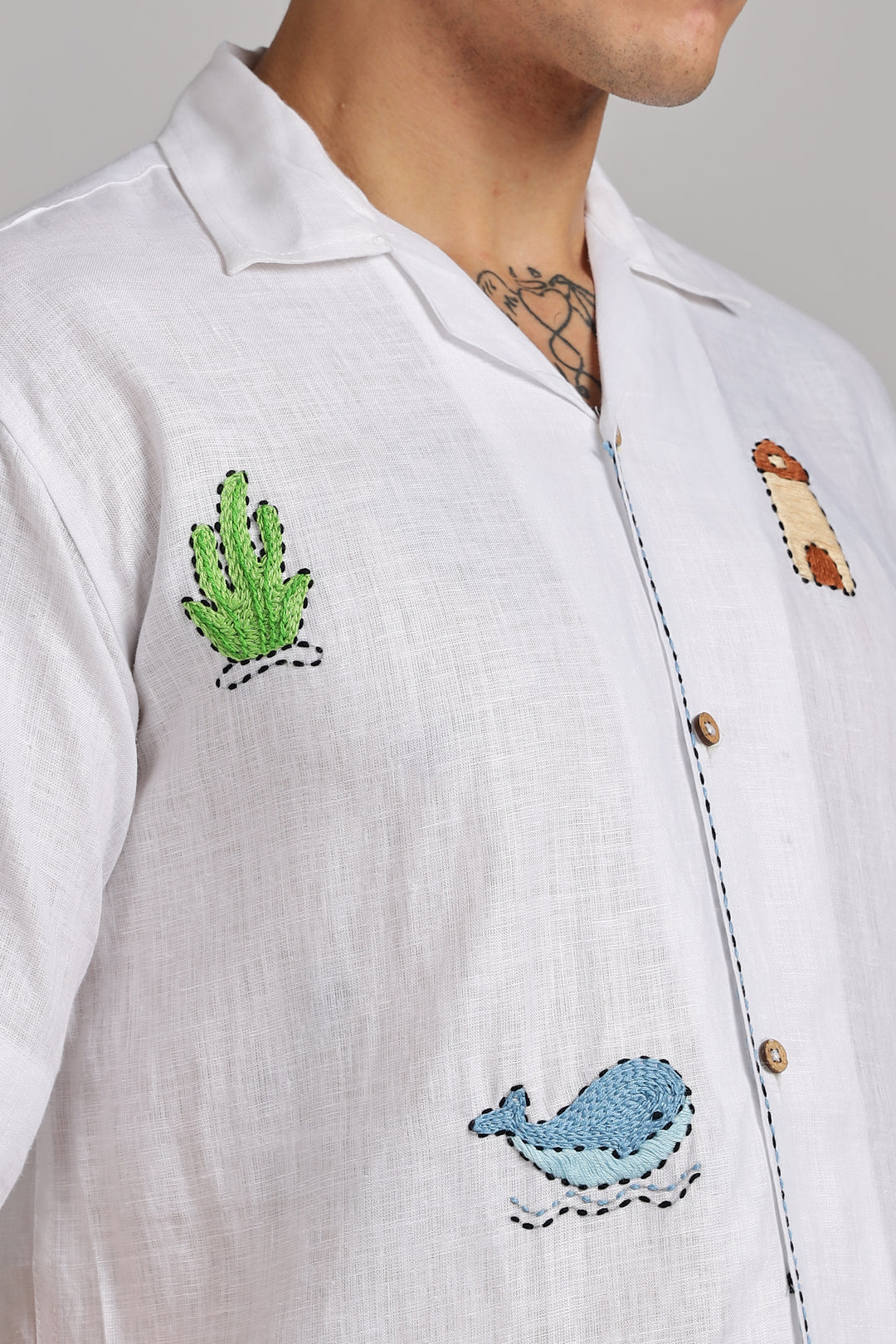 Handwork White Linen Shirt – Beach Vibe Embroidery – Made from Premium Pure Linen – Men's Trending Fashion | CraftedLinen
