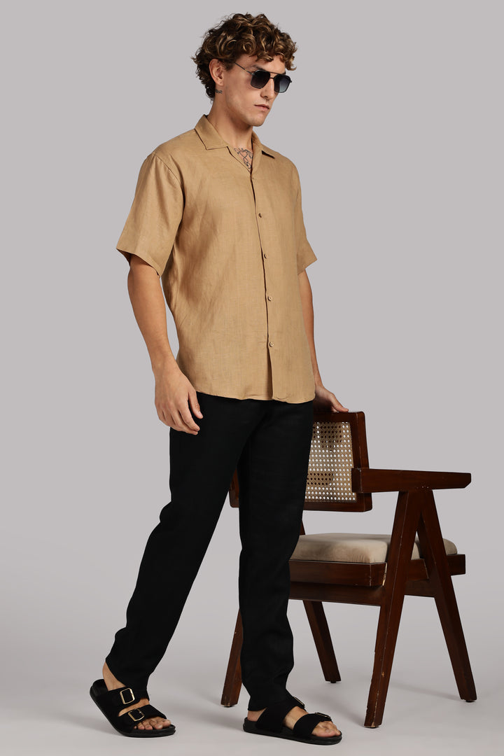 Camel Brown Linen Shirt for Men – 100% Pure Linen - Simple, Stylish & Handcrafted Summer Wear | CraftedLinen