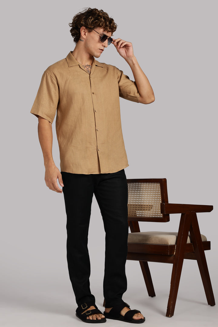 Camel Brown Linen Shirt for Men – 100% Pure Linen - Simple, Stylish & Handcrafted Summer Wear | CraftedLinen