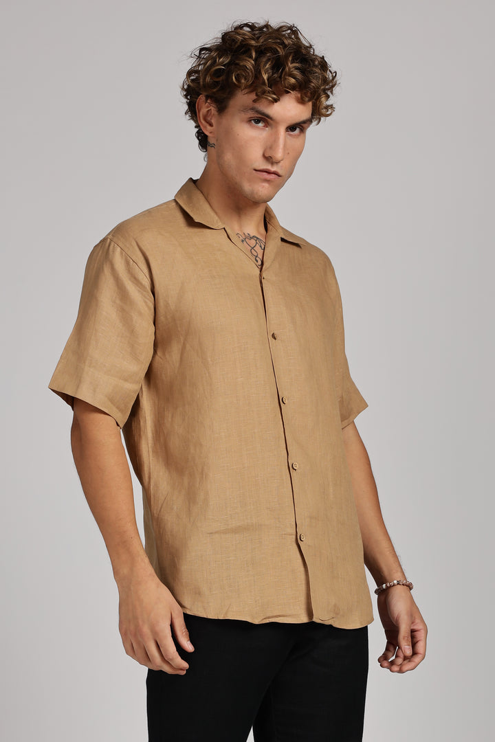 Camel Brown Linen Shirt for Men – 100% Pure Linen - Simple, Stylish & Handcrafted Summer Wear | CraftedLinen