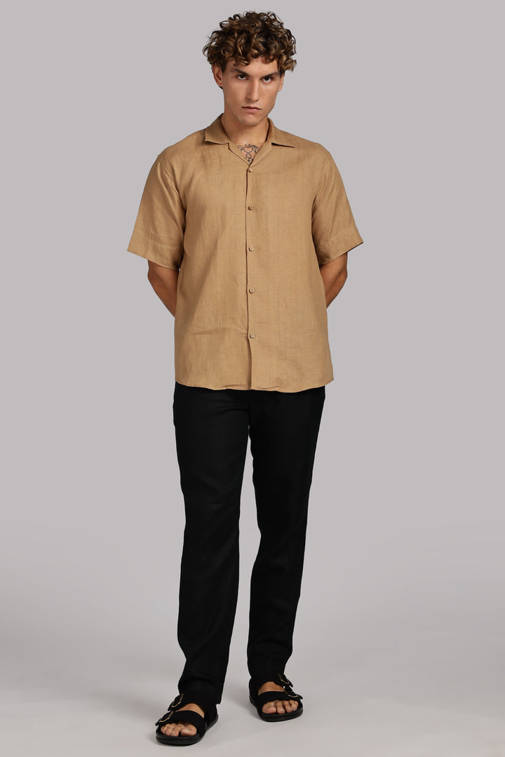 Camel Brown Linen Shirt for Men – 100% Pure Linen - Simple, Stylish & Handcrafted Summer Wear | CraftedLinen