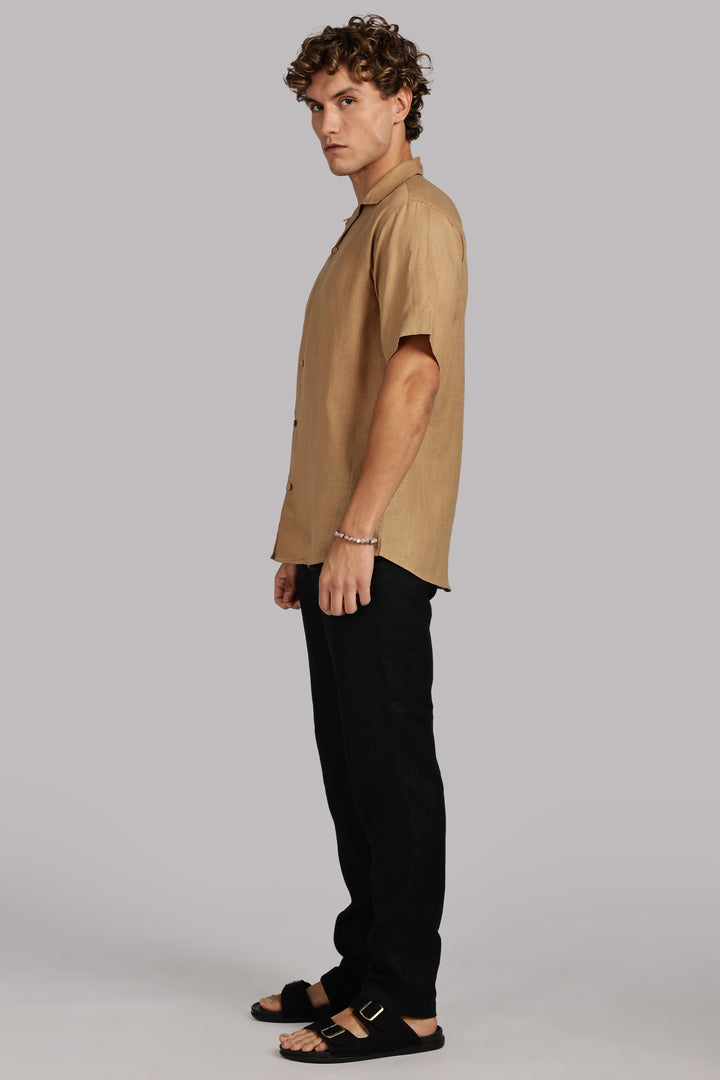 Camel Brown Linen Shirt for Men – 100% Pure Linen - Simple, Stylish & Handcrafted Summer Wear | CraftedLinen