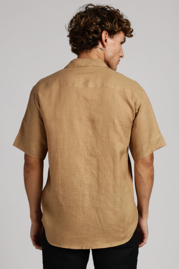 Camel Brown Linen Shirt for Men – 100% Pure Linen - Simple, Stylish & Handcrafted Summer Wear | CraftedLinen