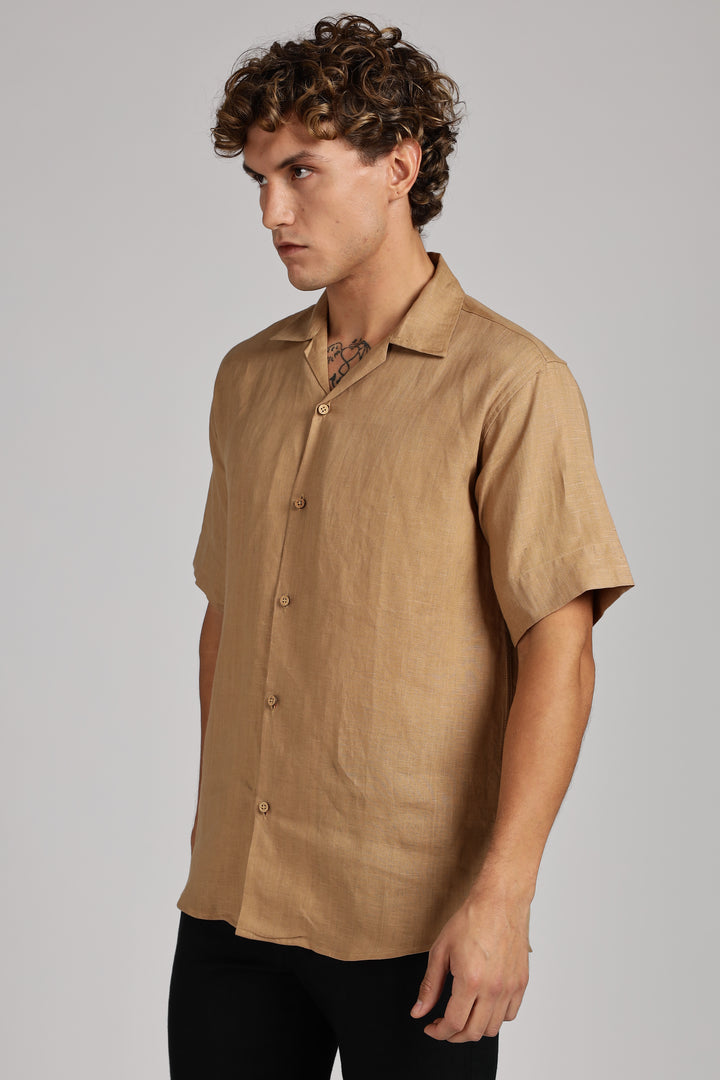 Camel Brown Linen Shirt for Men – 100% Pure Linen - Simple, Stylish & Handcrafted Summer Wear | CraftedLinen