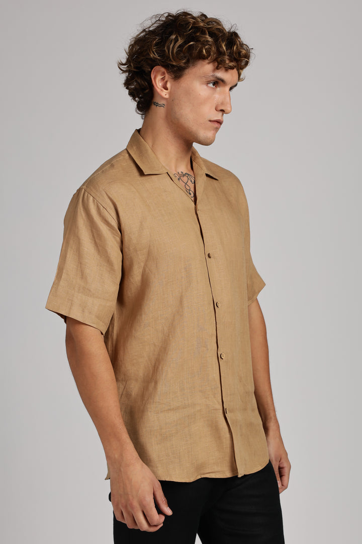 Camel Brown Linen Shirt for Men – 100% Pure Linen - Simple, Stylish & Handcrafted Summer Wear | CraftedLinen