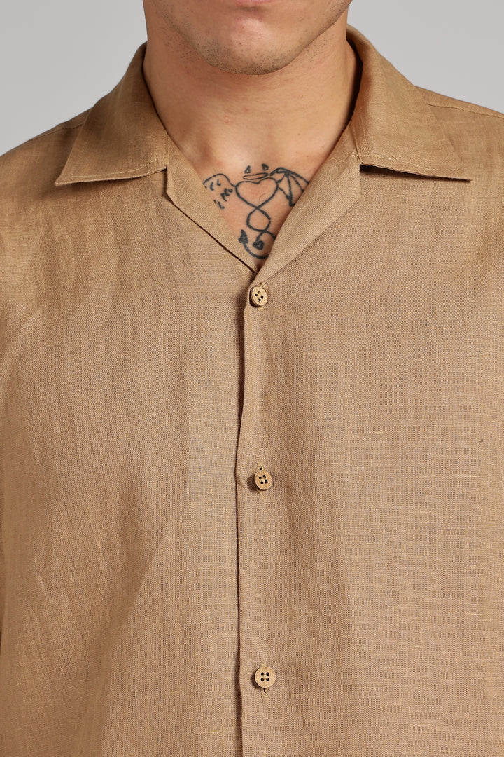 Camel Brown Linen Shirt for Men – 100% Pure Linen - Simple, Stylish & Handcrafted Summer Wear | CraftedLinen