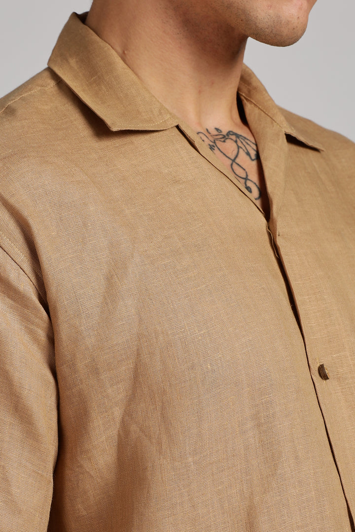 Camel Brown Linen Shirt for Men – 100% Pure Linen - Simple, Stylish & Handcrafted Summer Wear | CraftedLinen