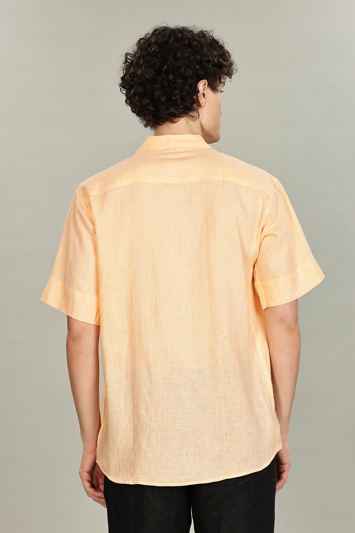 Soft Peach Plain Linen Shirt for Men – 100% Pure Linen – Casual Summer Style – Minimal & Breathable Plain Shirt | CraftedLinen
