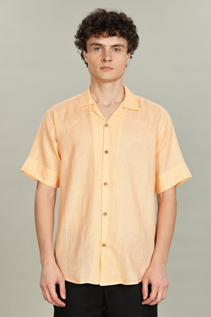 Soft Peach Plain Linen Shirt for Men – 100% Pure Linen – Casual Summer Style – Minimal & Breathable Plain Shirt | CraftedLinen