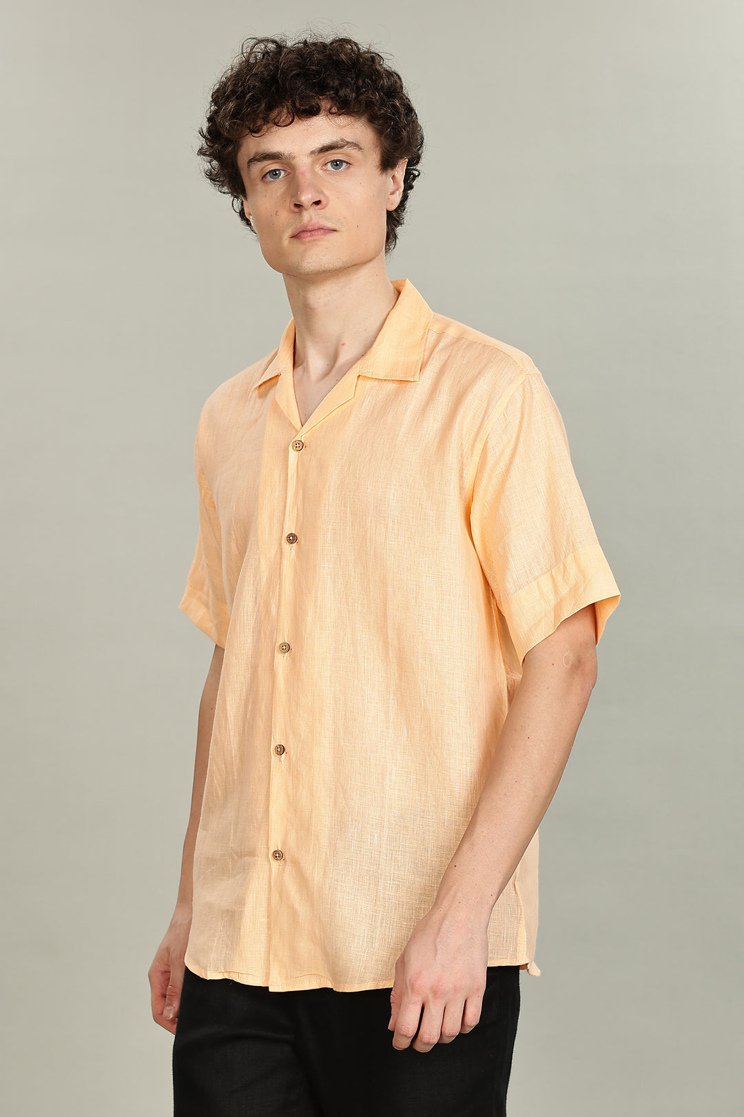 Soft Peach Plain Linen Shirt for Men – 100% Pure Linen – Casual Summer Style – Minimal & Breathable Plain Shirt | CraftedLinen