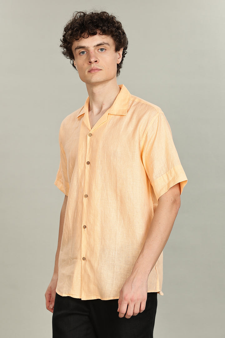 Soft Peach Plain Linen Shirt for Men – 100% Pure Linen – Casual Summer Style – Minimal & Breathable Plain Shirt | CraftedLinen