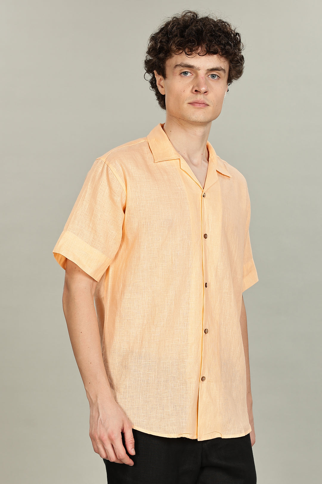 Soft Peach Plain Linen Shirt for Men – 100% Pure Linen – Casual Summer Style – Minimal & Breathable Plain Shirt | CraftedLinen