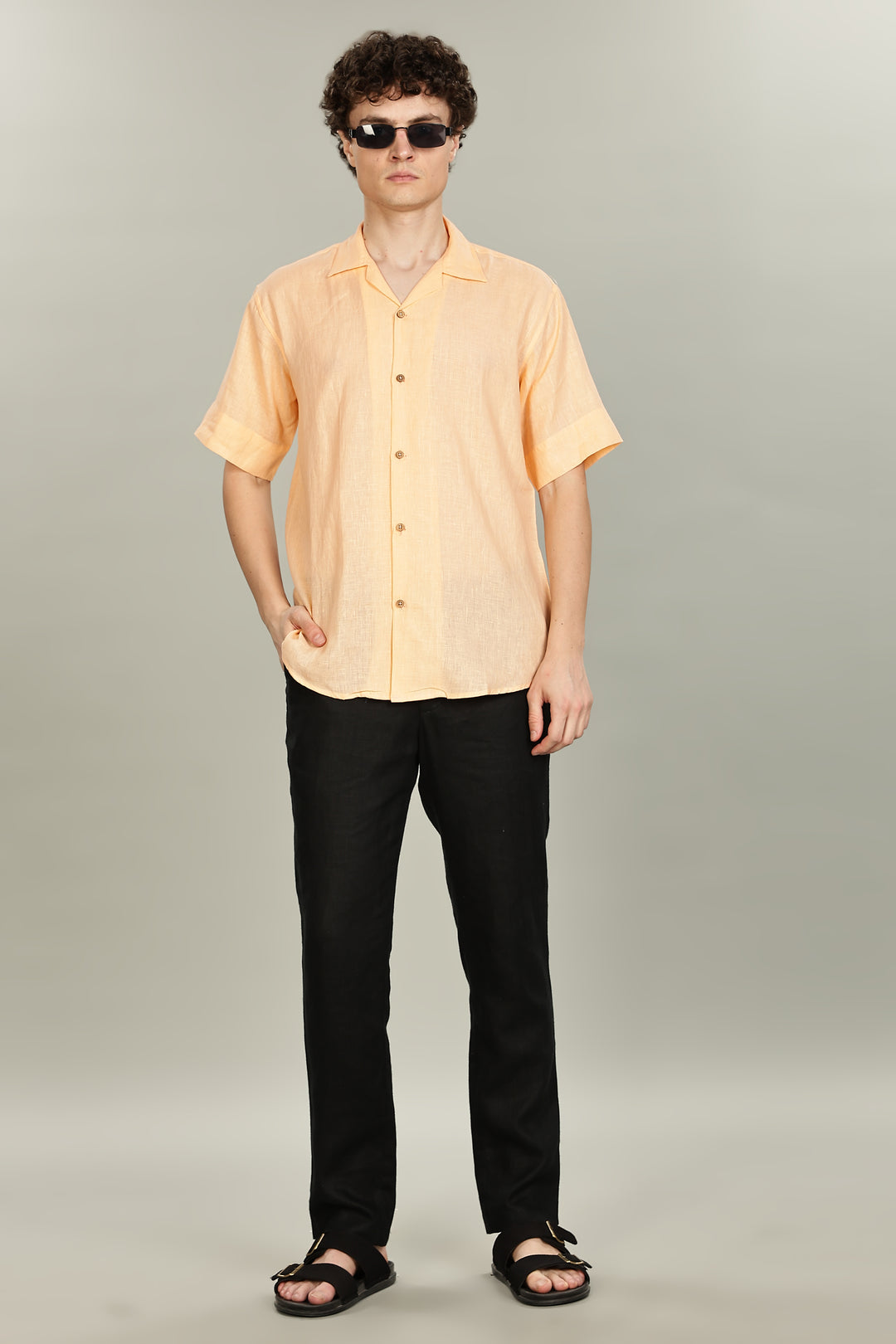 Soft Peach Plain Linen Shirt for Men – 100% Pure Linen – Casual Summer Style – Minimal & Breathable Plain Shirt | CraftedLinen