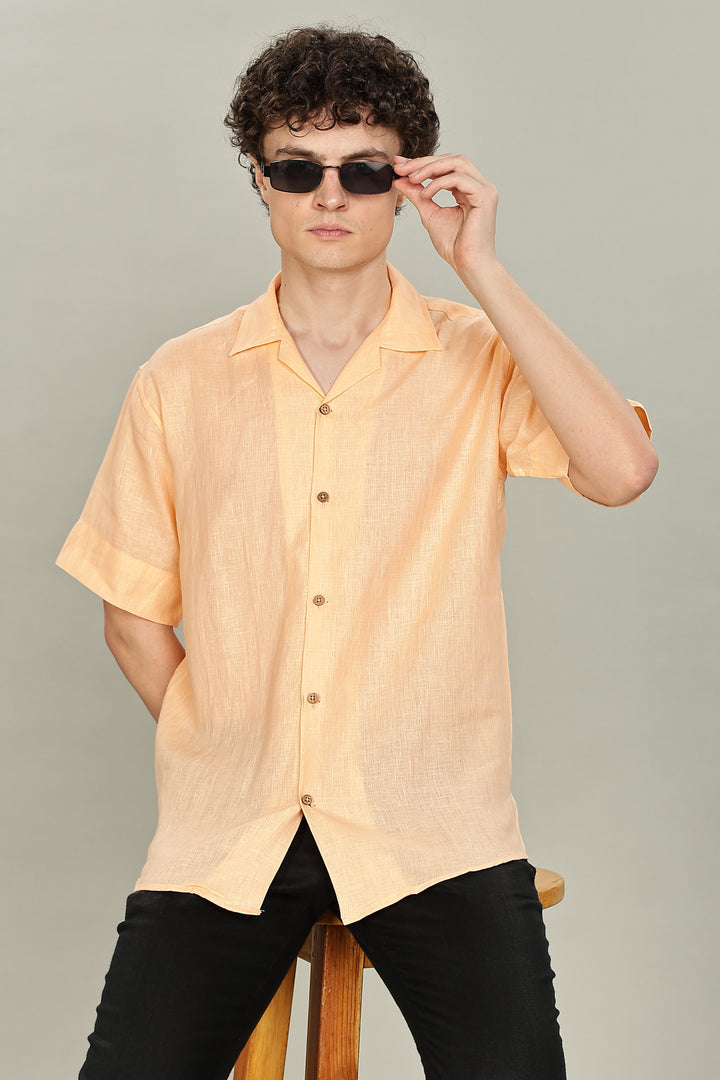 Soft Peach Plain Linen Shirt for Men – 100% Pure Linen – Casual Summer Style – Minimal & Breathable Plain Shirt | CraftedLinen